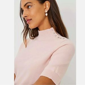 NWT Ann Taylor Rhinestone Mockneck Short sleeve Sweater - Sz M